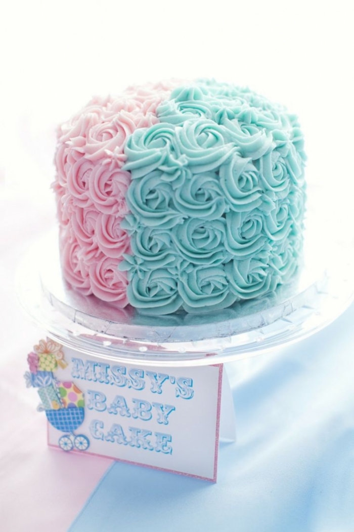 Gâteau Avec Fleur Rose Et Bleu 16072020